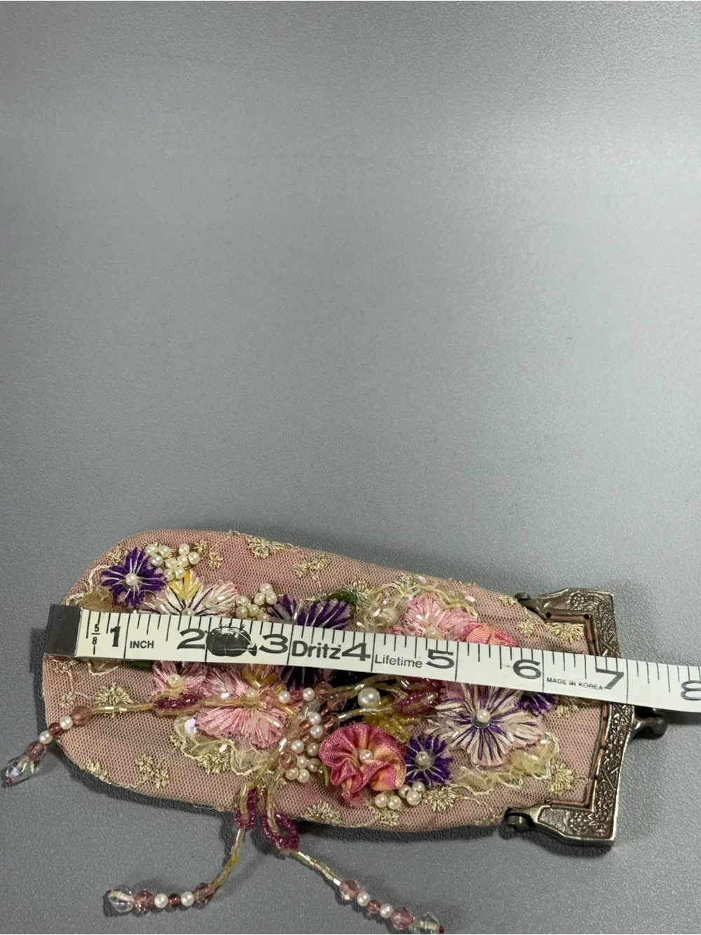 Wayne M Kleski Vintage Pink Silk & Mesh Floral Embroidered Beaded Clutch